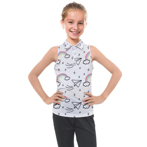 Cute Art Print Pattern Kids  Sleeveless Polo T-shirt by Ndabl3x