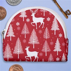 Christmas Tree Deer Pattern Red Horseshoe Style Canvas Pouch by Ravend
