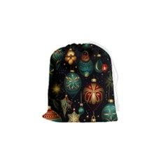 Christmas Ornaments Pattern Drawstring Pouch (small) by Ravend