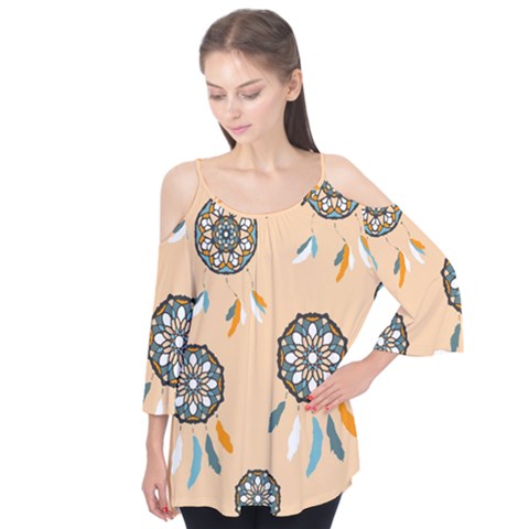 Dreamcatcher Pattern Pen Background Flutter Sleeve T-shirt  by Ravend