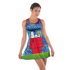 Cartoon Dog Starry Night Van Gogh Parody Cotton Racerback Dress by Modalart