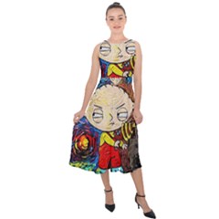Cartoon Starry Night Vincent Van Gogh Midi Tie-back Chiffon Dress by Modalart
