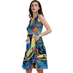 Adventure Time Art Starry Night Van Gogh Sleeveless V-neck Skater Dress With Pockets by Modalart