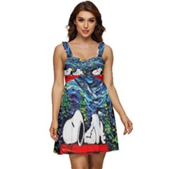 Dog House Vincent Van Gogh s Starry Night Parody Ruffle Strap Babydoll Chiffon Dress by Modalart