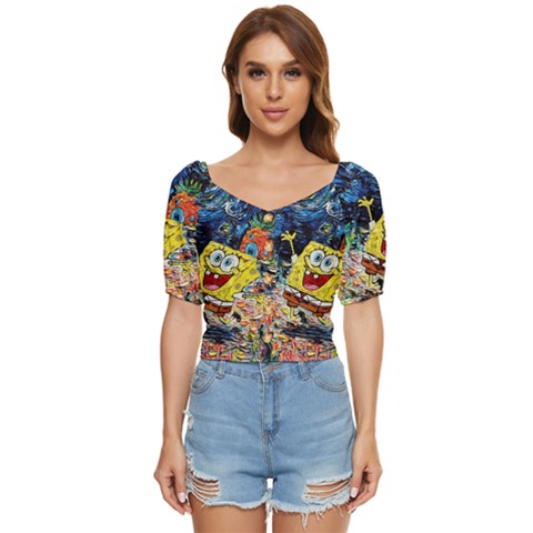 Art Cartoon Starry Night Van Gogh Button Up Blouse by Modalart