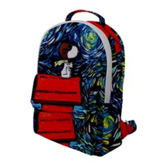 Dog Flying House Cartoon Starry Night Vincent Van Gogh Parody Flap Pocket Backpack (large) by Modalart