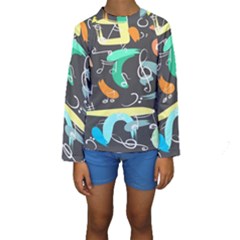 Repetition Seamless Child Sketch Kids  Long Sleeve Swimwear by Pakjumat
