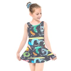 Repetition Seamless Child Sketch Kids  Skater Dress Swimsuit by Pakjumat