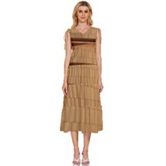 Architecture Art Boxes Brown V-neck Drawstring Shoulder Sleeveless Maxi Dress by Amaryn4rt