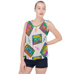 Seamless Pattern With Colorful Cassettes Hippie Style Doodle Musical Texture Wrapping Fabric Vector Bubble Hem Chiffon Tank Top by Bedest