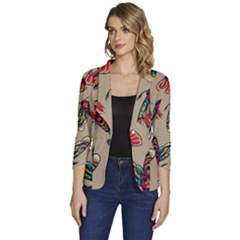 Tattoos Colorful Seamless Pattern Women s One-button 3/4 Sleeve Short Jacket by Bedest