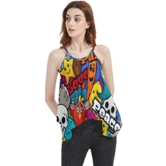 Graffiti Characters Seamless Pattern Flowy Camisole Tank Top by Bedest