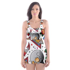 Full Color Flash Tattoo Patterns Skater Dress Swimsuit by Bedest