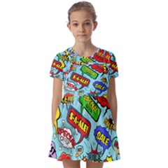 Comic Bubbles Seamless Pattern Kids  Short Sleeve Pinafore Style Dress by Bedest