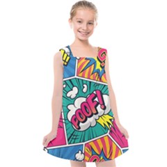 Comic Colorful Seamless Pattern Kids  Cross Back Dress by Bedest