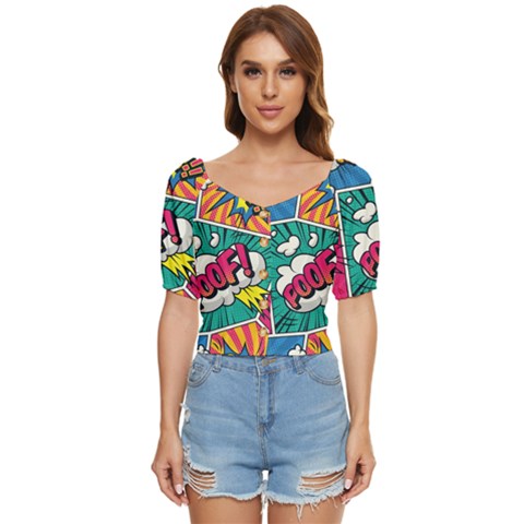 Comic Colorful Seamless Pattern Button Up Blouse by Bedest