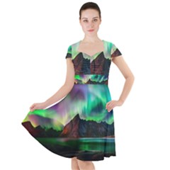 Aurora Borealis Nature Sky Light Cap Sleeve Midi Dress by Pakjumat
