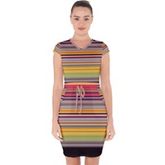 Neopolitan Horizontal Lines Strokes Capsleeve Drawstring Dress  by Pakjumat
