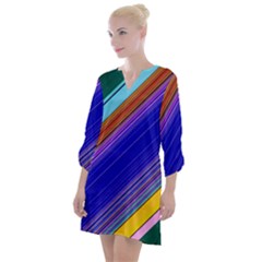 Color Lines Slanting Green Blue Open Neck Shift Dress by Pakjumat