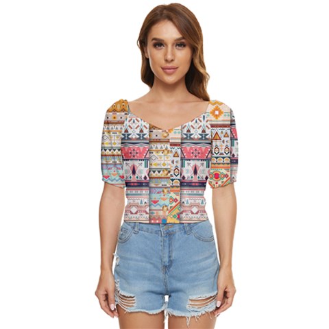 Pattern Texture Multi Colored Variation Button Up Blouse by Pakjumat