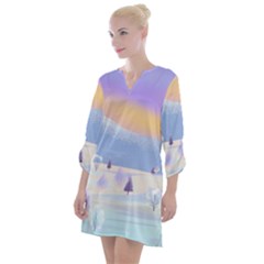 Vector Winter Landscape Sunset Evening Snow Open Neck Shift Dress by Pakjumat
