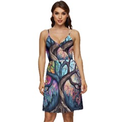 Tree Colourful V-neck Pocket Summer Dress  by Pakjumat