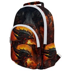 Dragon Fire Fantasy Art Rounded Multi Pocket Backpack by Maspions