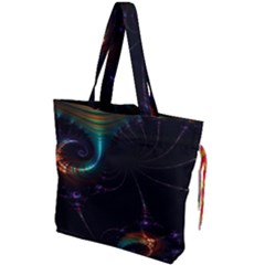 Fractal Transfer Metallic Black Drawstring Tote Bag by Hannah976