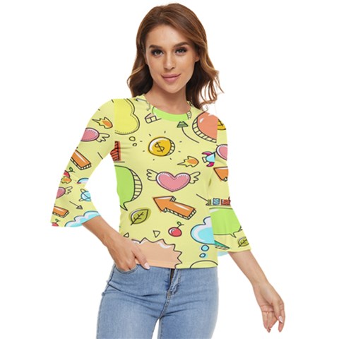 Cute Sketch Child Graphic Funny Bell Sleeve Top by Hannah976