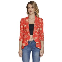 Green Christmas Breakfast   Women s 3/4 Sleeve Ruffle Edge Open Front Jacket by ConteMonfrey