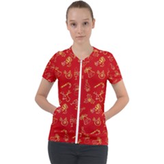 Holy Night - Christmas Symbols  Short Sleeve Zip Up Jacket by ConteMonfrey