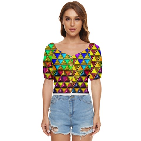 Cube Diced Tile Background Image Button Up Blouse by Hannah976