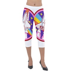 Badge Patch Pink Rainbow Rocket Lightweight Velour Capri Leggings  by Sarkoni