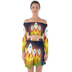 Rocket Take Off Missiles Cosmos Off Shoulder Top With Skirt Set by Sarkoni