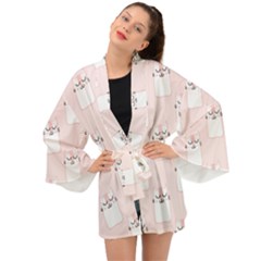 Pattern Pink Cute Sweet Fur Cats Long Sleeve Kimono by Sarkoni