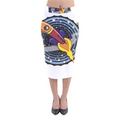 Rocket Space Clipart Illustrator Velvet Midi Pencil Skirt by Sarkoni