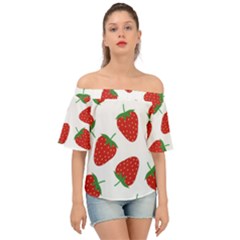 Seamless Pattern Fresh Strawberry Off Shoulder Short Sleeve Top by Sarkoni