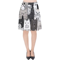 Cute Cat Hand Drawn Cartoon Style Velvet High Waist Skirt by Grandong