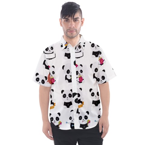 Playing Pandas Cartoons Men s Short Sleeve Shirt by Apen