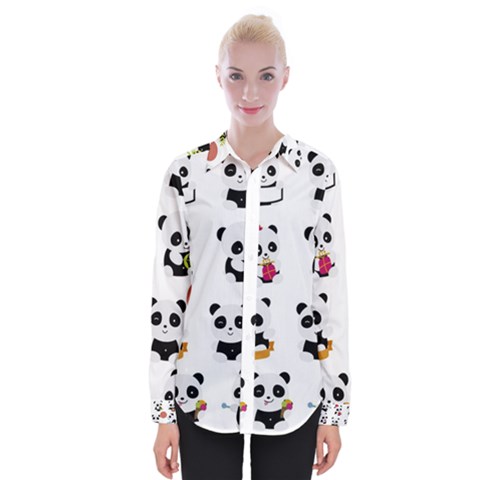 Playing Pandas Cartoons Womens Long Sleeve Shirt by Apen