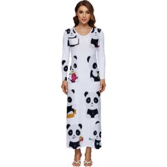 Playing Pandas Cartoons Long Sleeve Longline Maxi Dress by Apen
