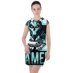 Gamer Illustration Gamer Video Game Logo Drawstring Hooded Dress by Sarkoni