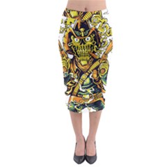 Cowboy Skeleton With Gun Illustration Midi Pencil Skirt by Sarkoni