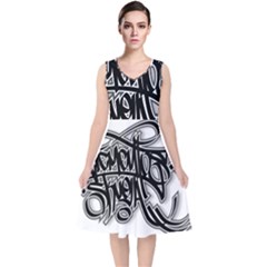 Hip Hop Music Drawing Art Graffiti V-neck Midi Sleeveless Dress  by Sarkoni