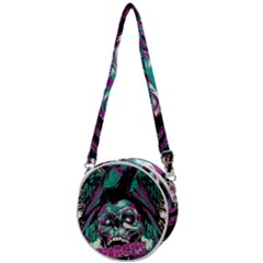 Anarchy Skull And Birds Crossbody Circle Bag by Sarkoni