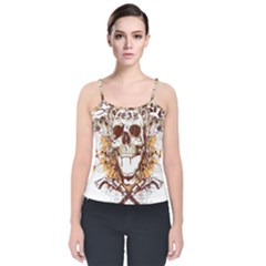 Harvest Of Fear Logo Illustration Skull Pistol Velvet Spaghetti Strap Top by Sarkoni