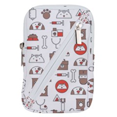 Vector Thin Line Art Vet Seamless Pattern Belt Pouch Bag (large) by Bedest
