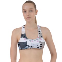 Cute Cat Couple Seamless Pattern Cartoon Criss Cross Racerback Sports Bra by Bedest