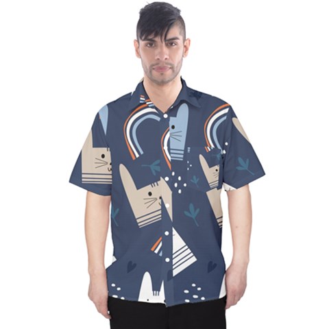Colorful Cute Cats Seamless Pattern Men s Hawaii Shirt by Bedest