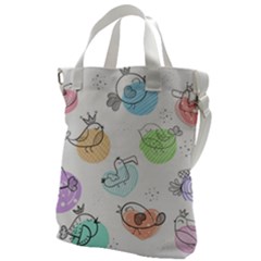 Cartoon Bird Cute Doodle Bird Canvas Messenger Bag by Bedest